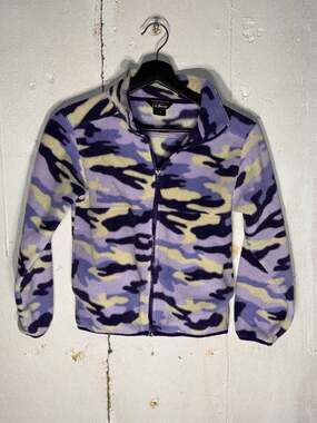 L.L.Bean Youth Girls Full Zip Fleece Jacket Purple Lavender Camo Size 8